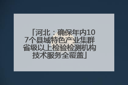河北：确保年内107个县域特色产业集群省级以上检验检测机构技术服务全覆盖